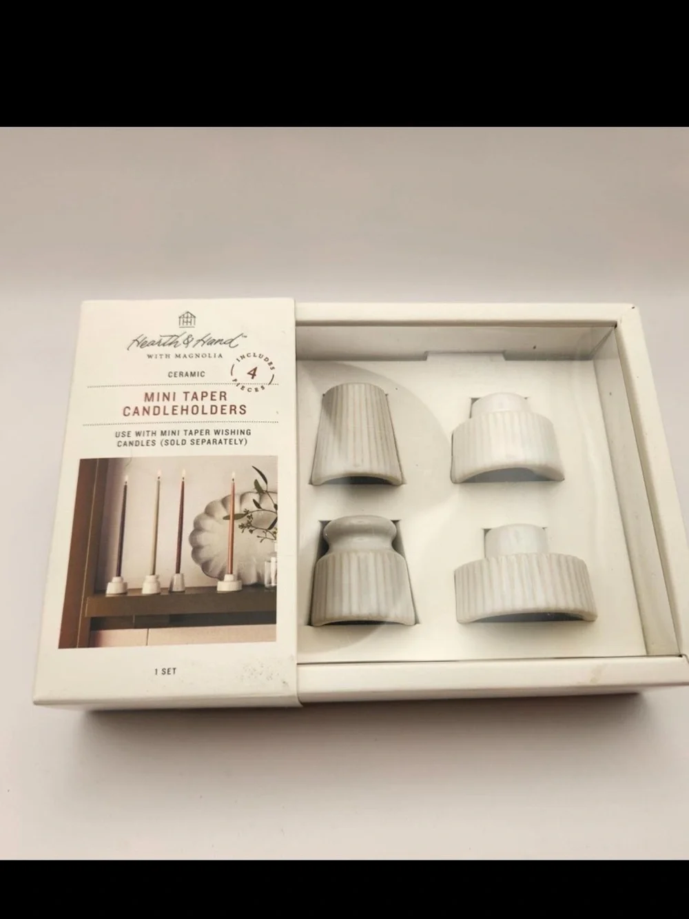 4pc Mini Ceramic Taper Candle Holders Sour Cream - Hearth & Hand™ with Magnolia